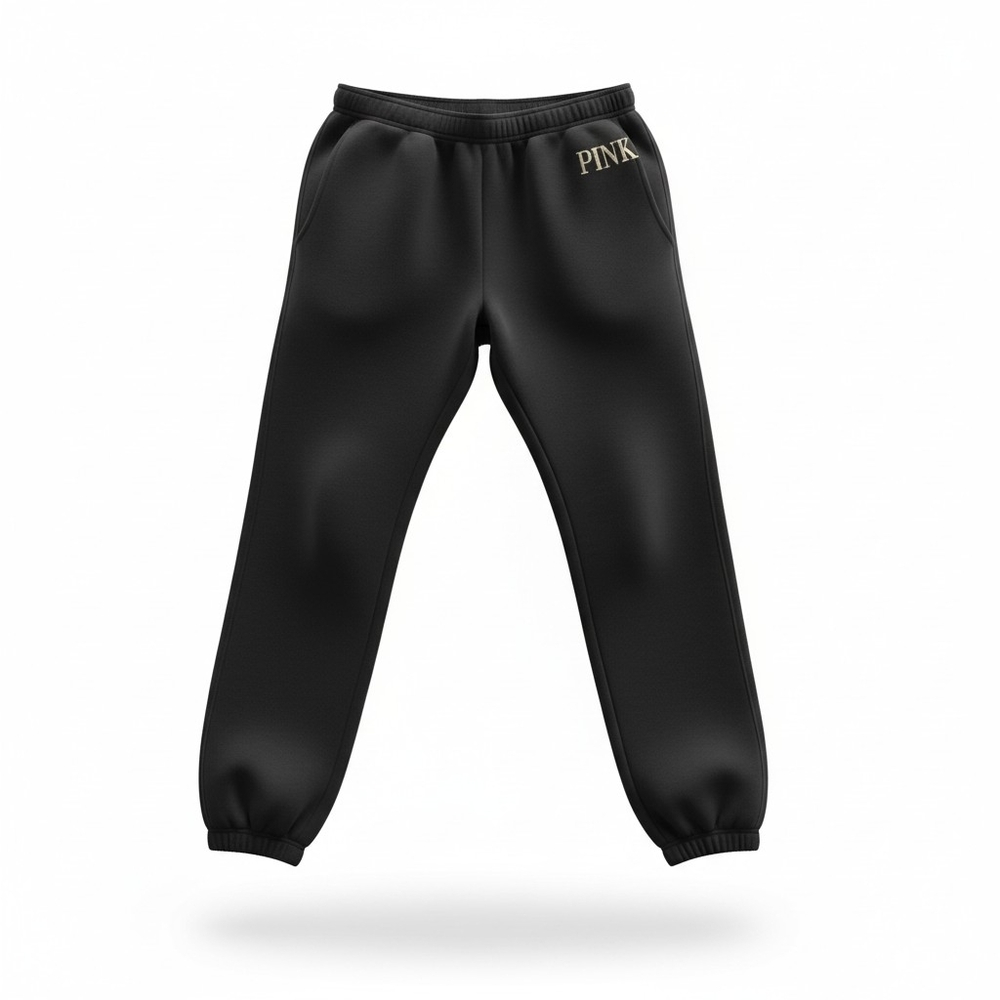PINK Victoria's Secret Black Jogger Sweatpants with White Logo Medium